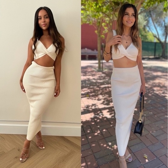 Meshki • Kaesha Split Midi Knitted Skirt in Bone - Picture 3 of 10